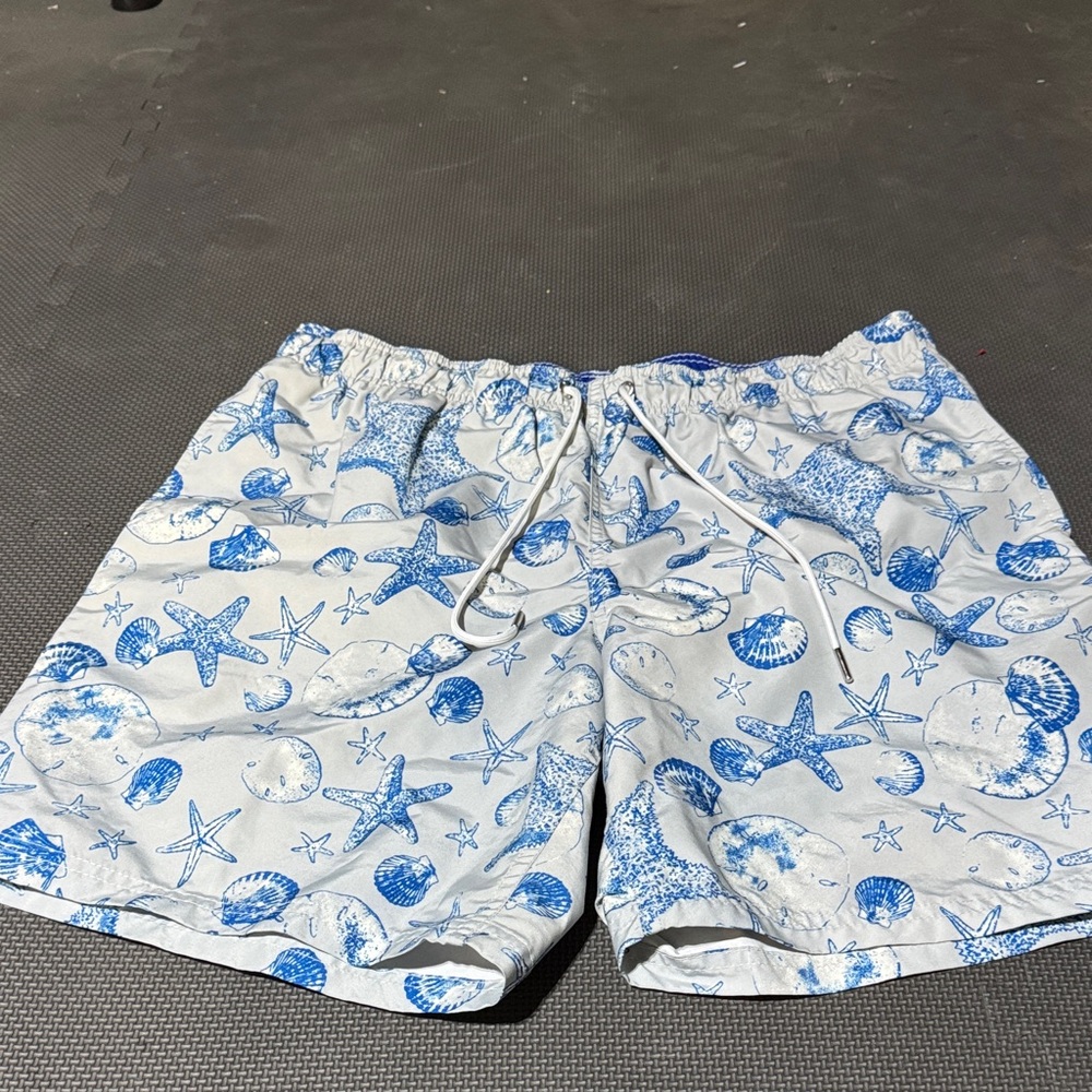 Lands' End White and Blue Starfish Men's Athletic Shorts